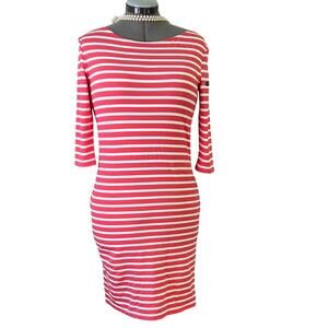Saint James Pink and White Striped boat, neck 3/4 Sleeve casual Dress size 10
